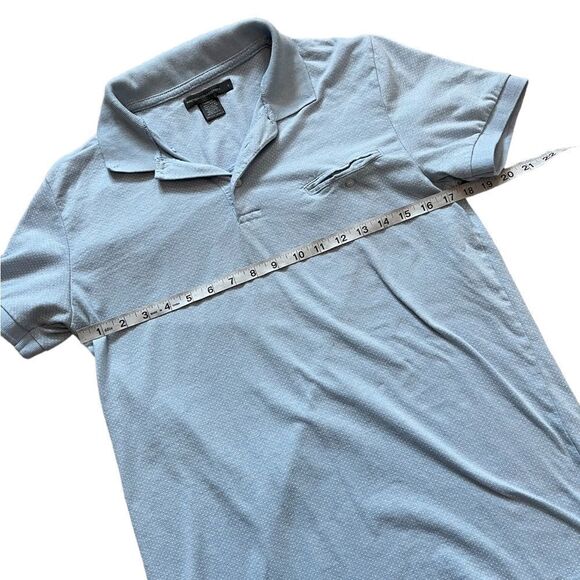 FRENCH CONNECTION Polka Dot Collared Short Sleeve Polo Dusty Blue Top L - Picture 6 of 8